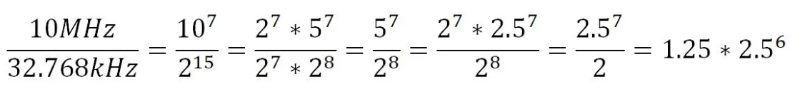 10 MHz 和 32.768 kHz 的公因數(shù)等式